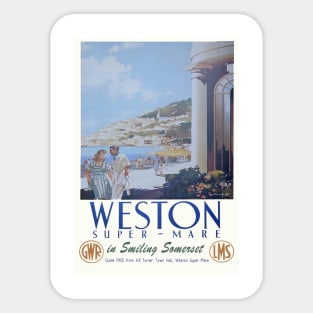 Vintage GWR travel poster advert for Weston Super - Mare Sticker